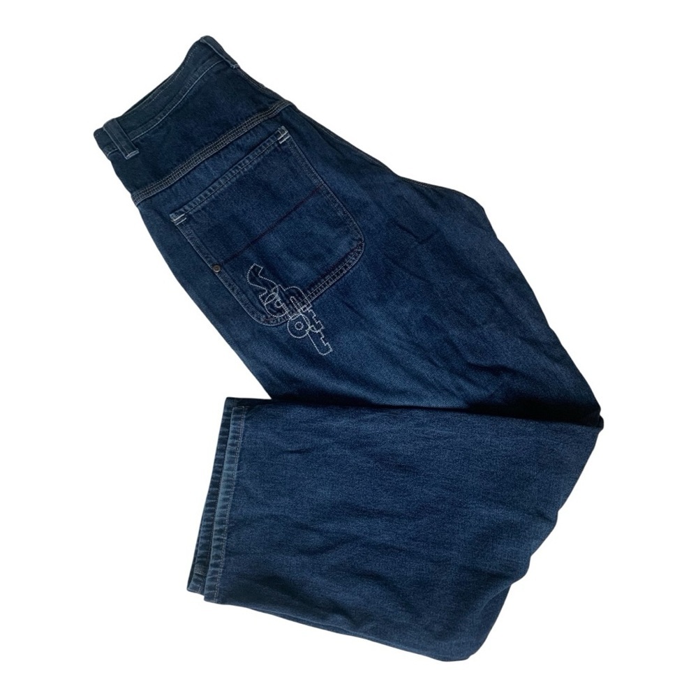 Y2K Schott Bros NYC Men's Denim Jeans Stiched Logo Streetwear Baggy Size: 34